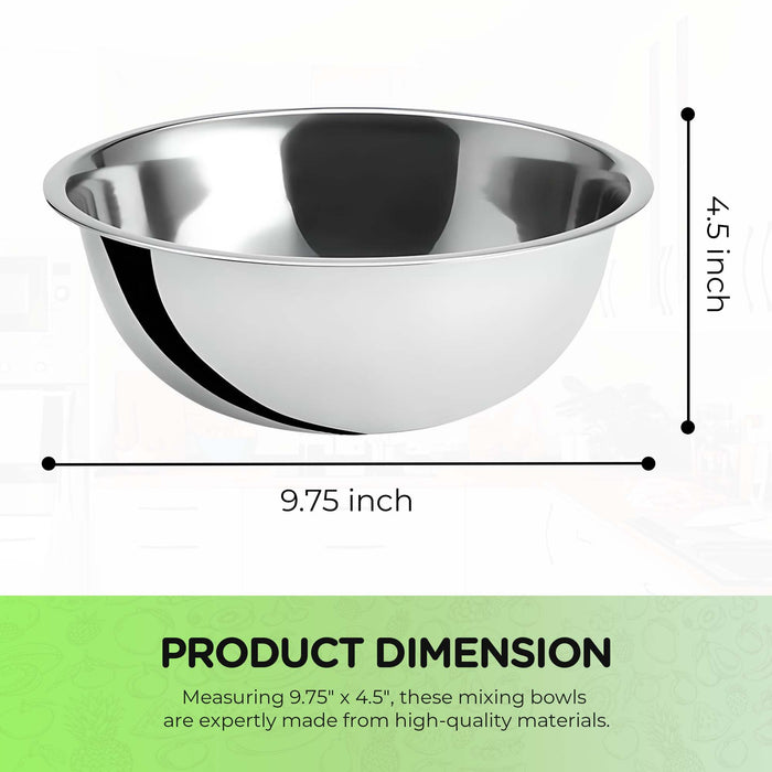 OCS Parts 2-Pack 3 Quart Mixing Bowls | 9.75-Inch Stainless Steel