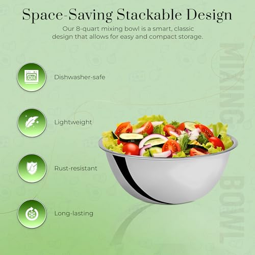 OCS Parts 2-Pack 8 Quart Mixing Bowls | 13.25-Inch Stainless Steel Bowls