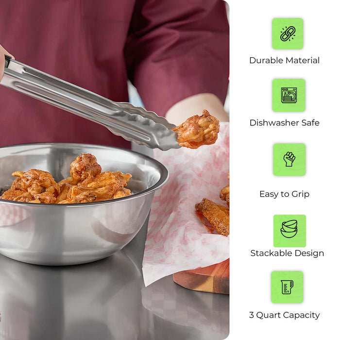 OCS Parts 2-Pack 3 Quart Mixing Bowls | 9.75-Inch Stainless Steel