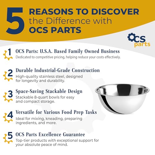OCS Parts 2-Pack 8 Quart Mixing Bowls | 13.25-Inch Stainless Steel Bowls