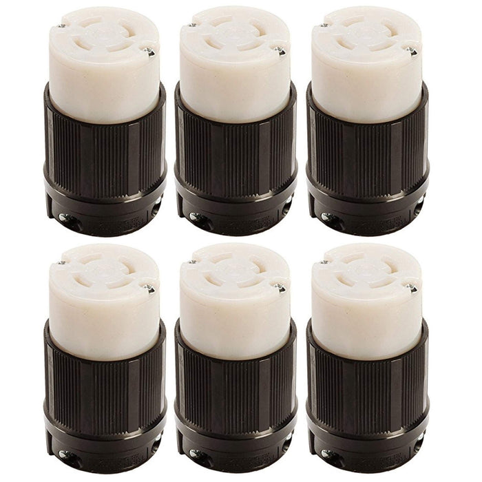 6-Pack L16-30 Grounding Locking Connectors | 480V - 30A - 3 Pole 4 Wire