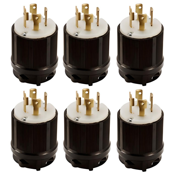 6-Pack L16-30 Grounding Locking Plugs | 480V - 30A - 3 Pole 4 Wire