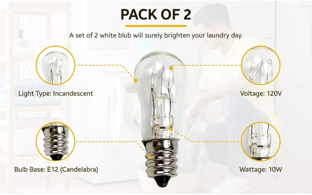 2 Pack WE4M305 Dryer Light Bulb. 10-watts