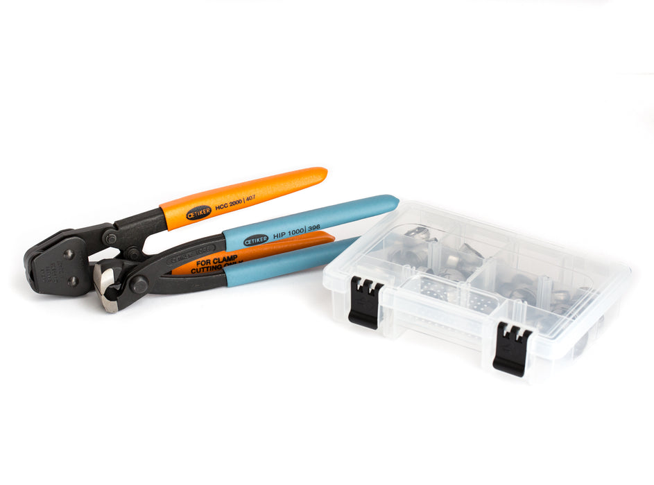 50 Clamps - I.D. Range of 16.2 mm to 21 mm (with Straight Jaw Pincer & Clamp Cutter)